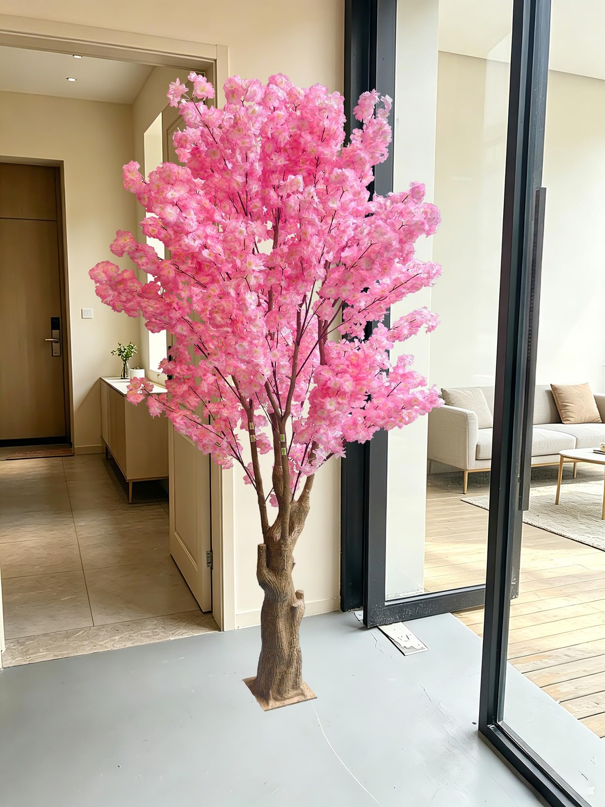 Realistic 7FT Cherry Blossom Tree with Stump – Luxurious Indoor Floral Elegance