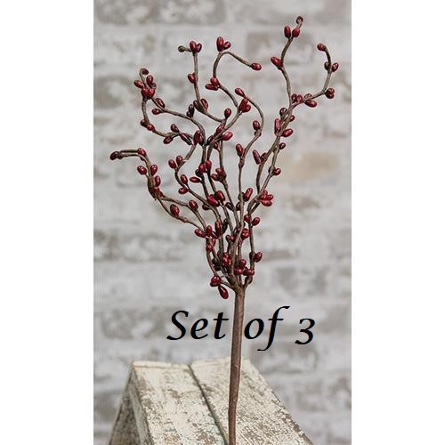 NEW PRIMITIVE Pip Berry Picks Stems 12″T BURGUNDY Set of 3 Crafts CHRISTMAS