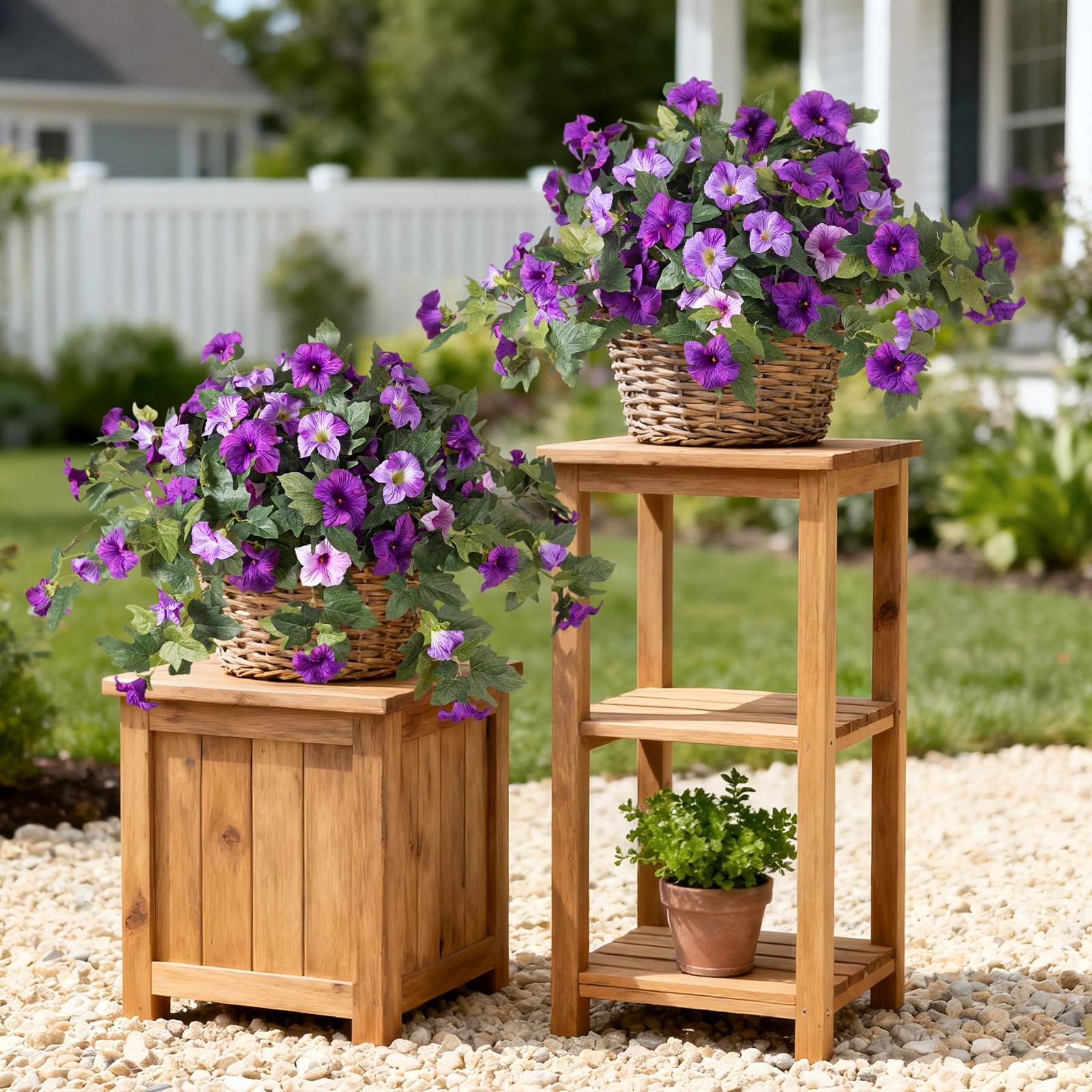 VGNQA 2PCS Artificial Petunia Flowers for Outdoors, Fake Flowers for Outdoor …