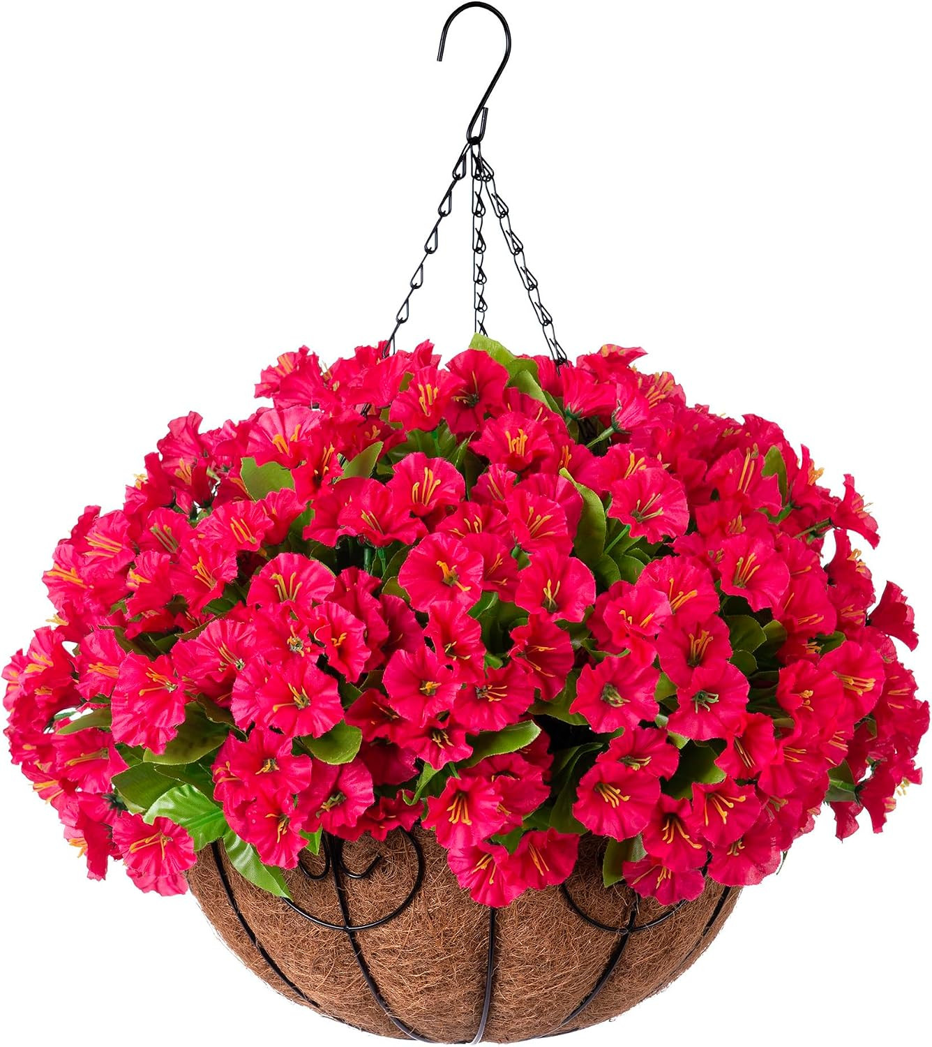 Ammyoo Artificial Hanging Flower Plants with Basket for Outdoor Decoration, Faux