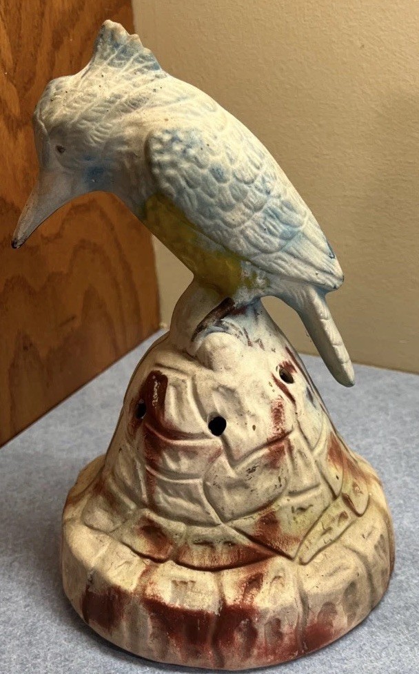 Unusual Antique Kingfisher Flower Frog 9″T, 5.75″D Haven’t been able to find!