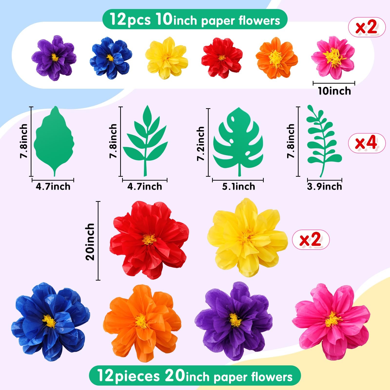 40 Pcs Mexican Giant Paper Flowers Leaves Set, 24 Pcs Large Mexico Tissue Pap…