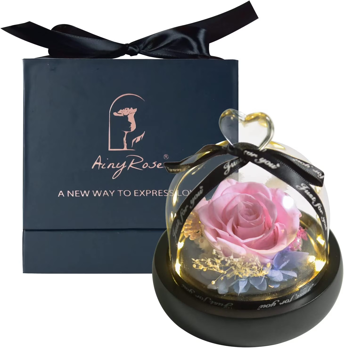 Gift for Women Forever Preserved Real Pink Rose in Glass Dome Gift for Valentine