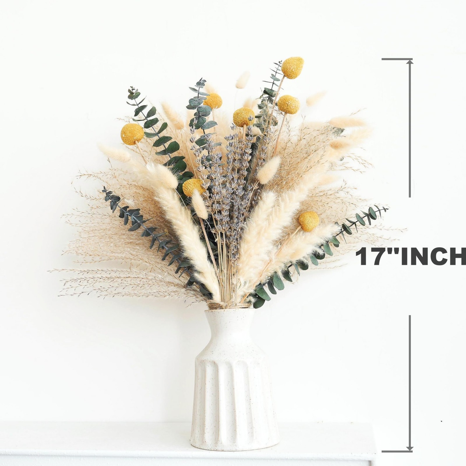 500PCS Dried Pampas Grass Bouquet – Boho Dried Flowers for Vase, White & Brown