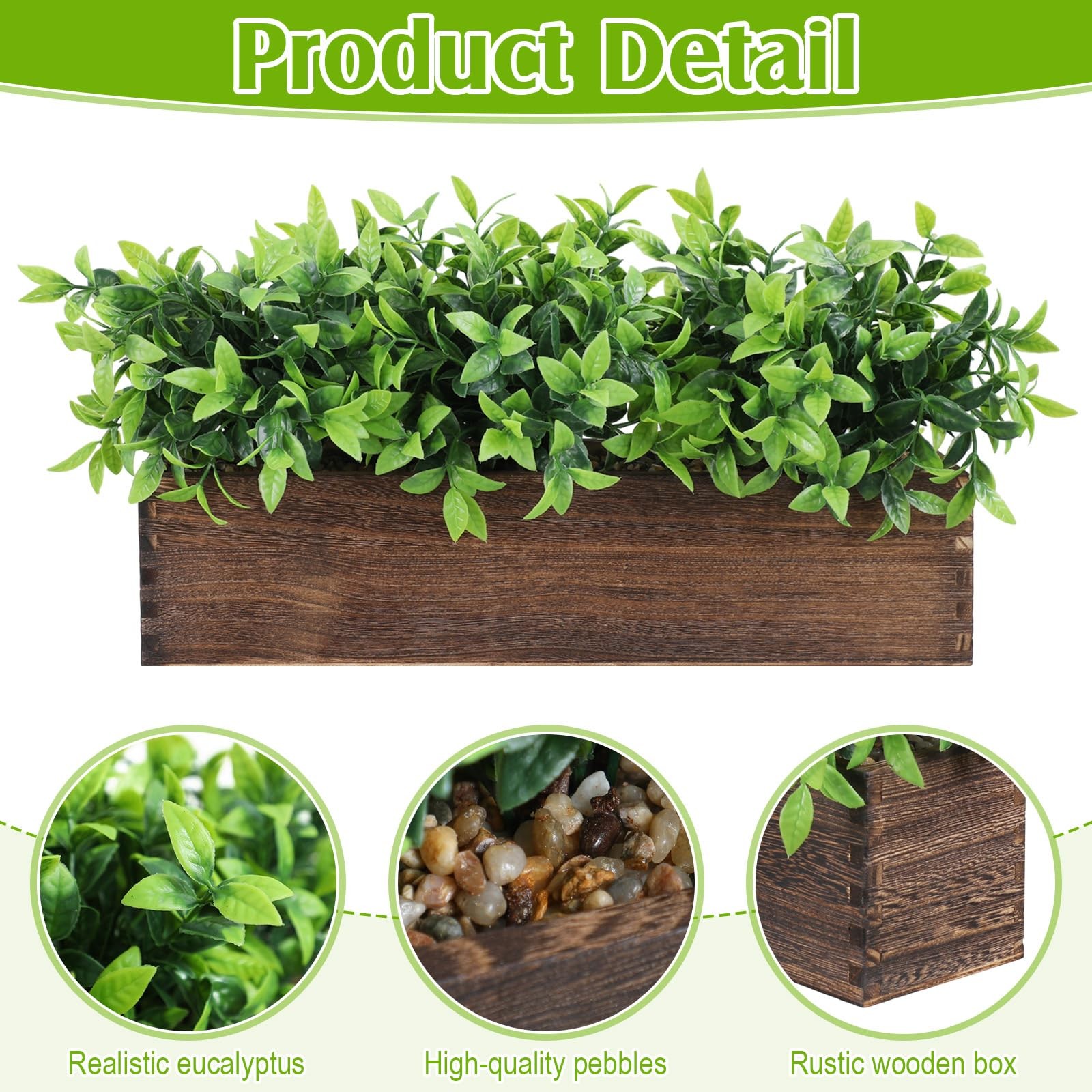 4 Pack 16 ” Artificial Eucalyptus Plants in Rectangular Rustic Wooden Plante…