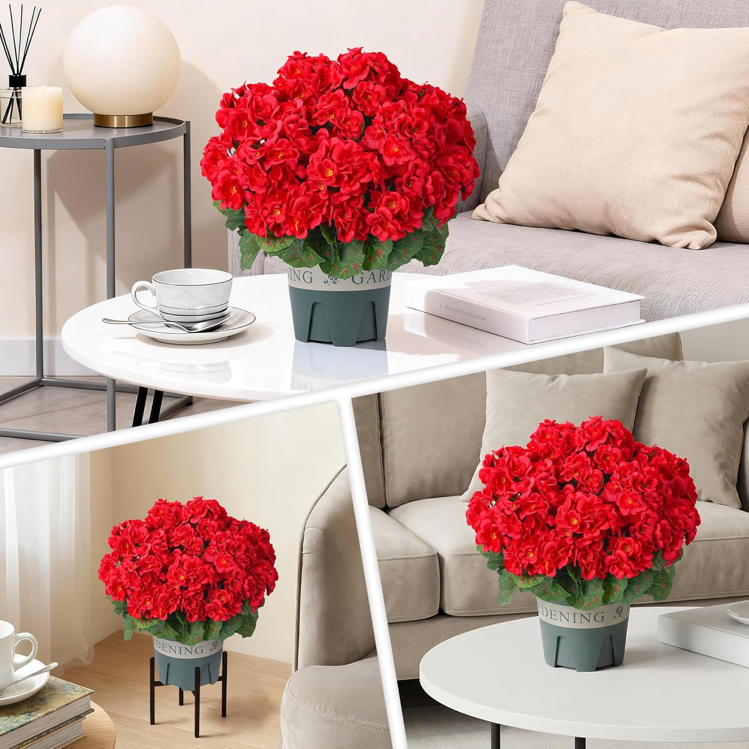 UV Resistant Hot Pink Geraniums – 2 Pack Faux Flowers for Indoor/Outdoor Use