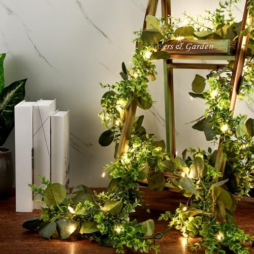 Pack 6 ft Artificial Eucalyptus Garland with Lights Spring Garland with0 LED 2