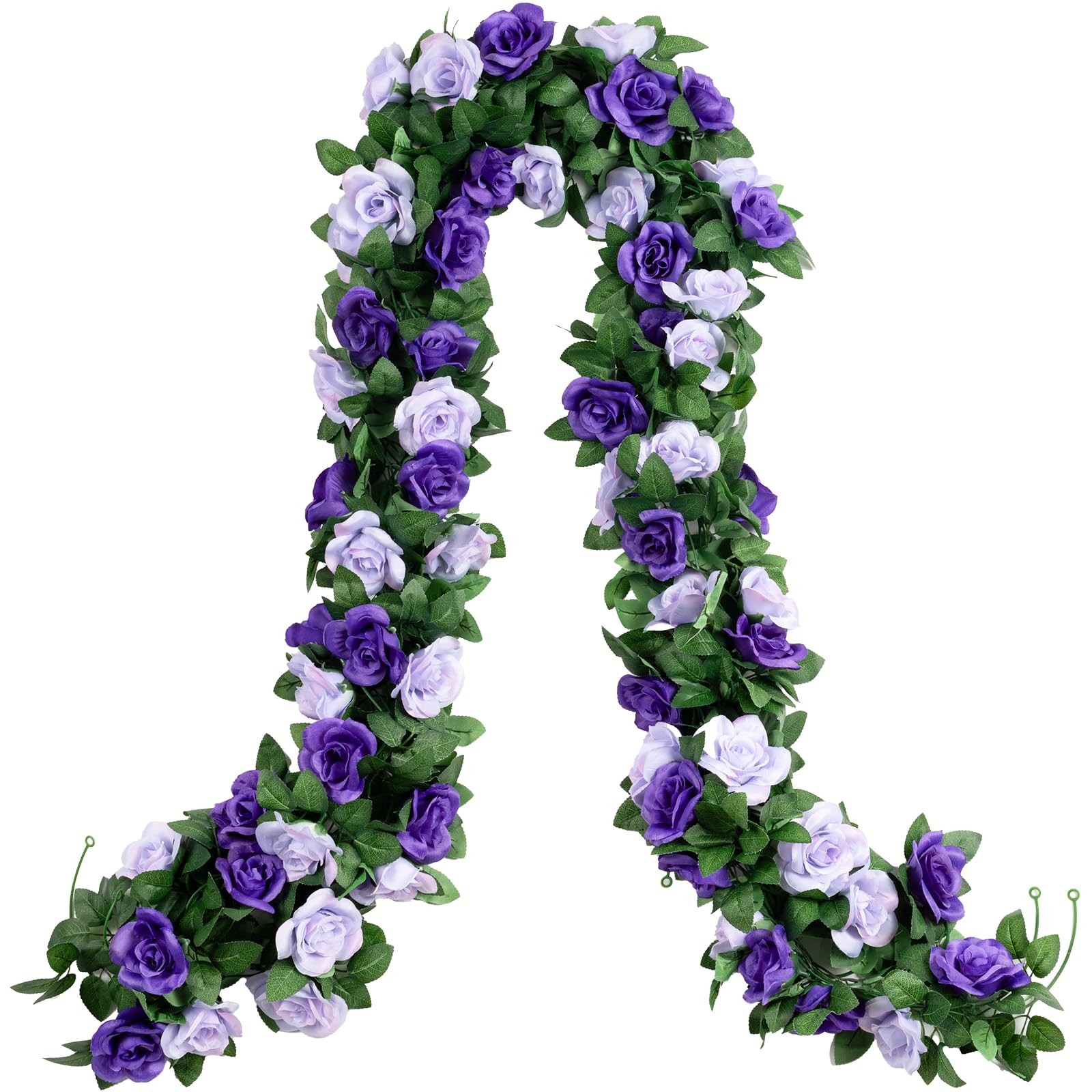 2 Pack 16FT Artificial Rose Garland – Dual Tone Light/Dark Purple Silk Flower…