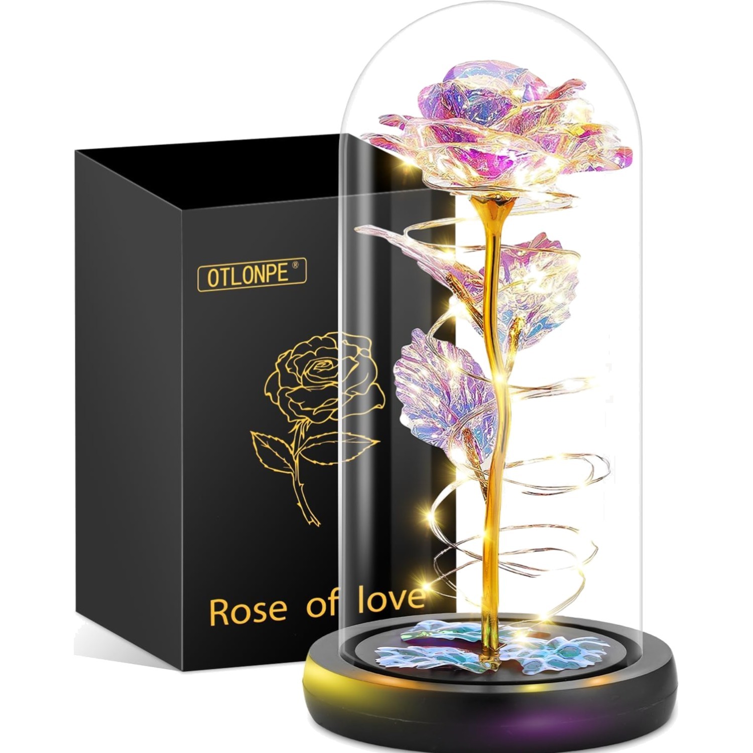 Colorful Glass Rose Flower Lamp LED Light Home Decor Gift