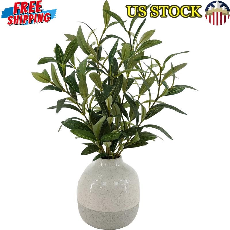 14in Faux Olive Plant Indoor Decor in Ceramic Vase Evergreen Arrangement New
