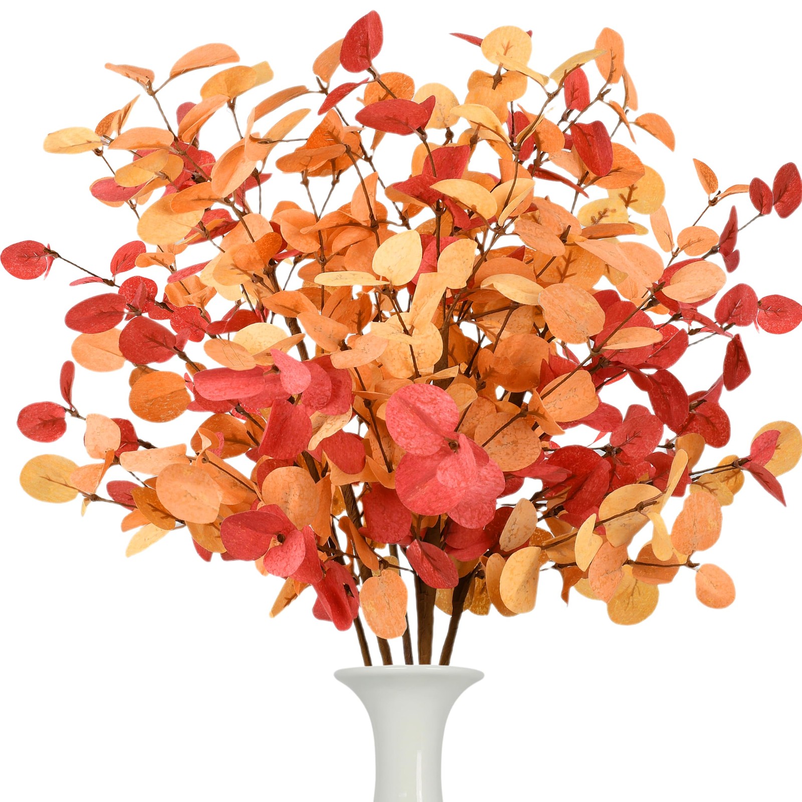 6Pcs 24 Inch Artificial Eucalyptus Fall Leaves, Fall Orange Eucalyptus Leaves…