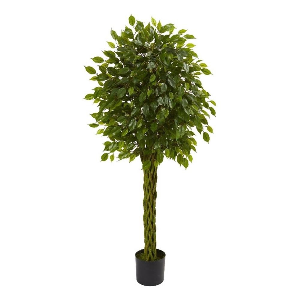 Nearly Natural 5ft Ficus Tree w/ Woven Trunk UV Resistant (Indoor/Outdoor)