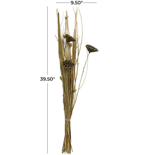 Litton Lane Tall Bouquet Lotus Flower Natural Foliage w/Grass and Branch Accents