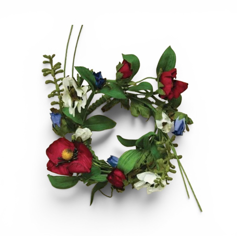 3-1/2″ Americana Patriotic Poppy Candle Ring Floral Wreath Decor