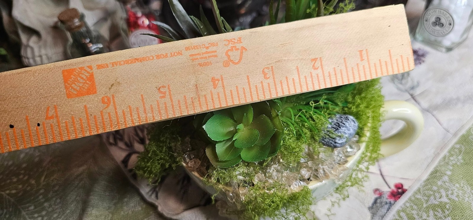 OOAK Upcycled DIY Succulent Tea Cup Fake Artificial Plant Decor Rose Quartz