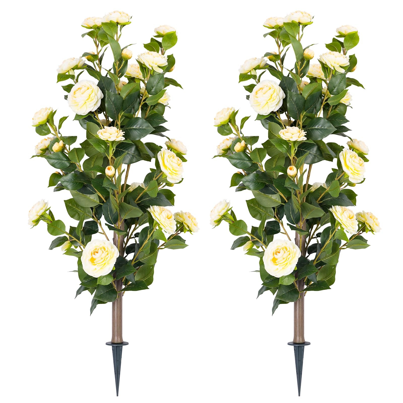 2-Pack 3FT UV Resistant Artificial Camellia Flowers, Faux Camellia Blooms wit…