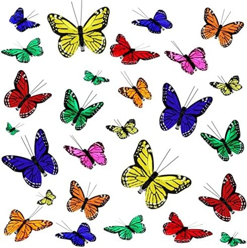 24 Pcs Monarch Butterfly Decorations 4 Size Artificial Monarch Feather Fake B…
