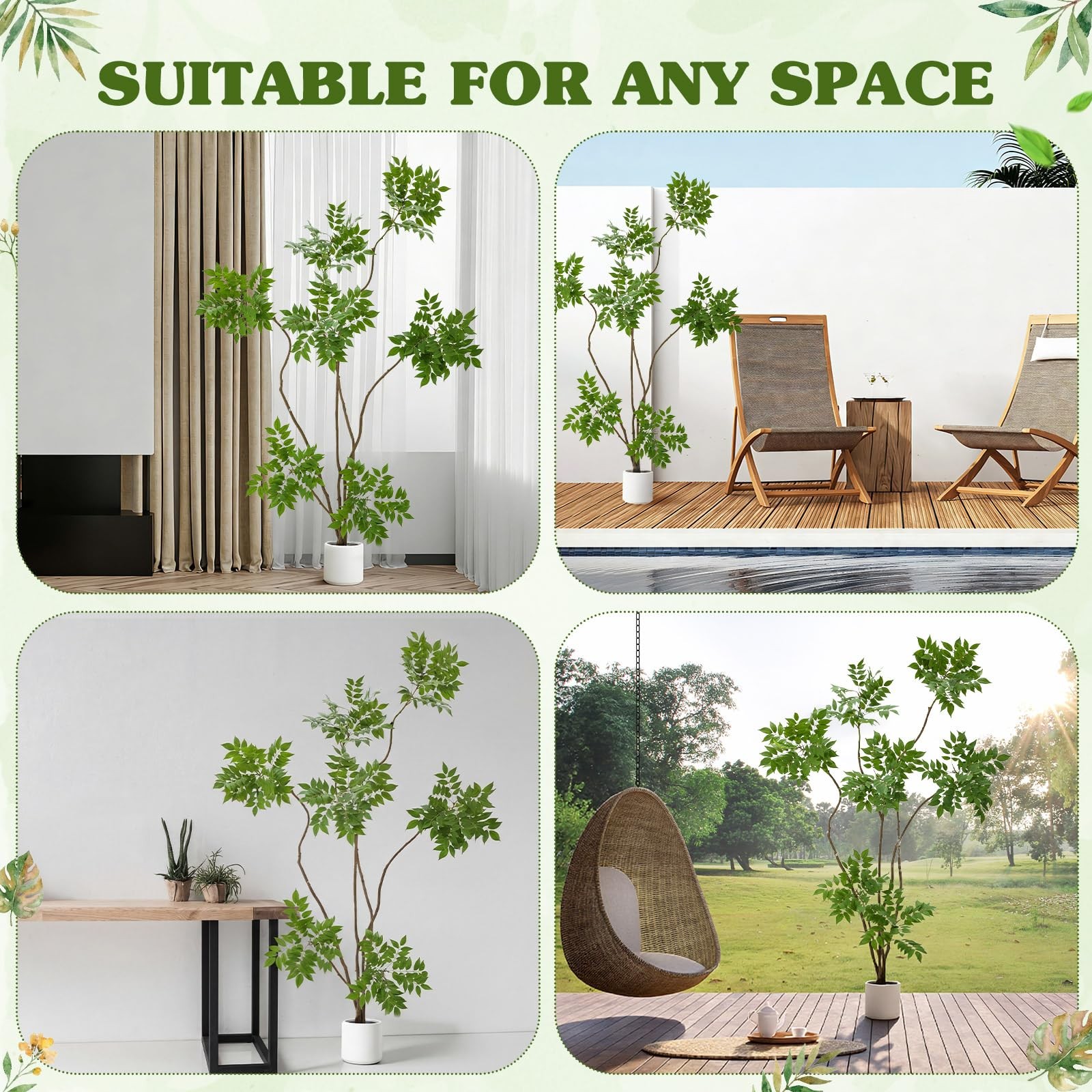 6ft Artificial Sumac Tree with Pot, Tall Faux Plants Indoor, Large Fake Tree …