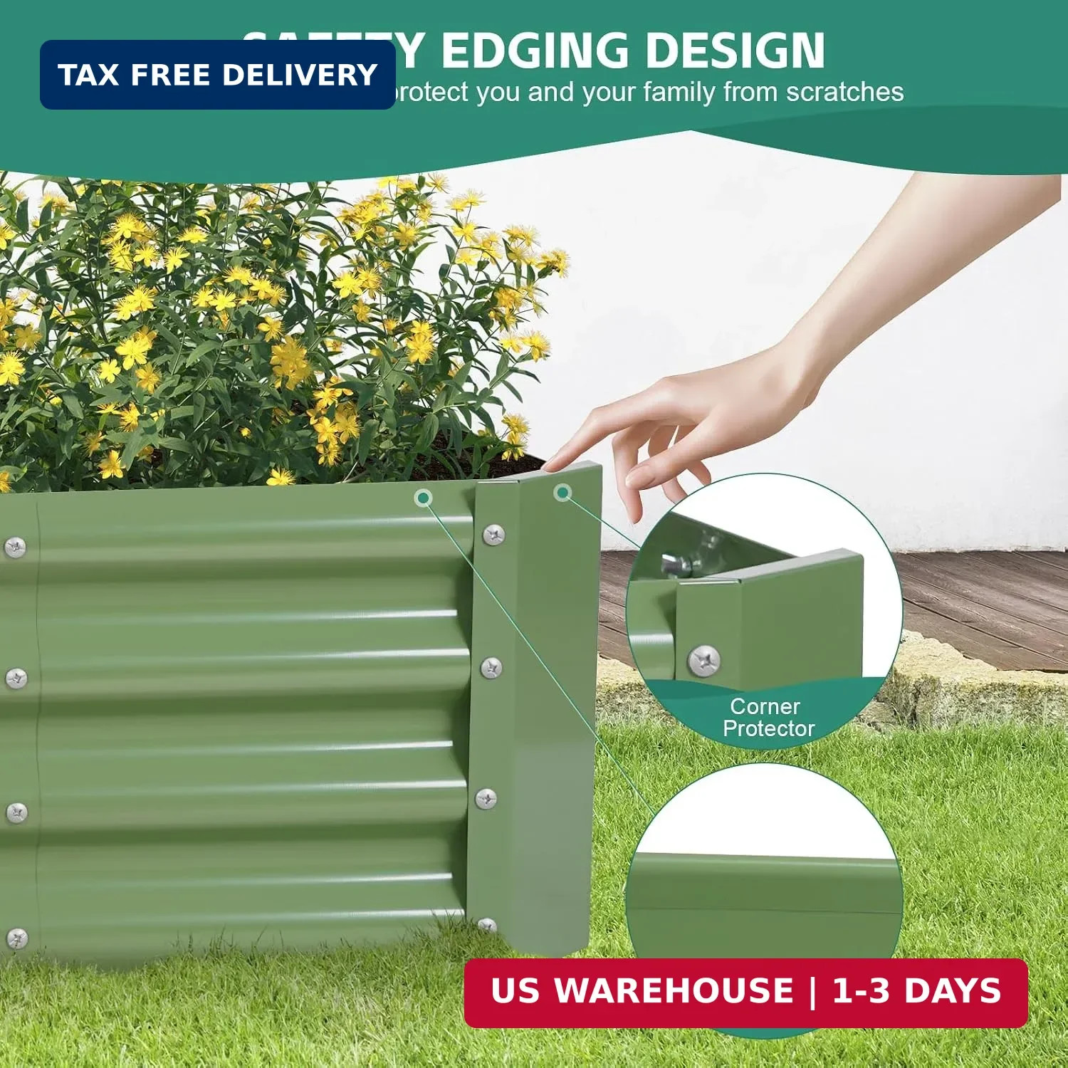 Galvanized Steel Raised Garden Bed, 4x2x1ft, Green | Metal Garden Planter Box Ou