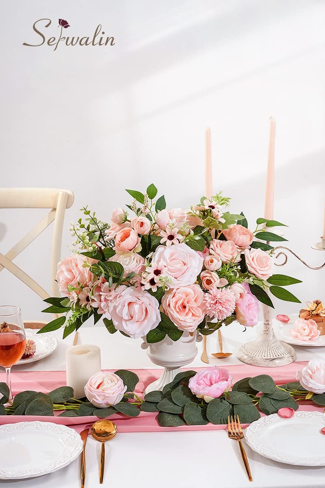 Serwalin Artificial Flowers Pink Wedding Flowers Silk Flowers with Stems Fake…