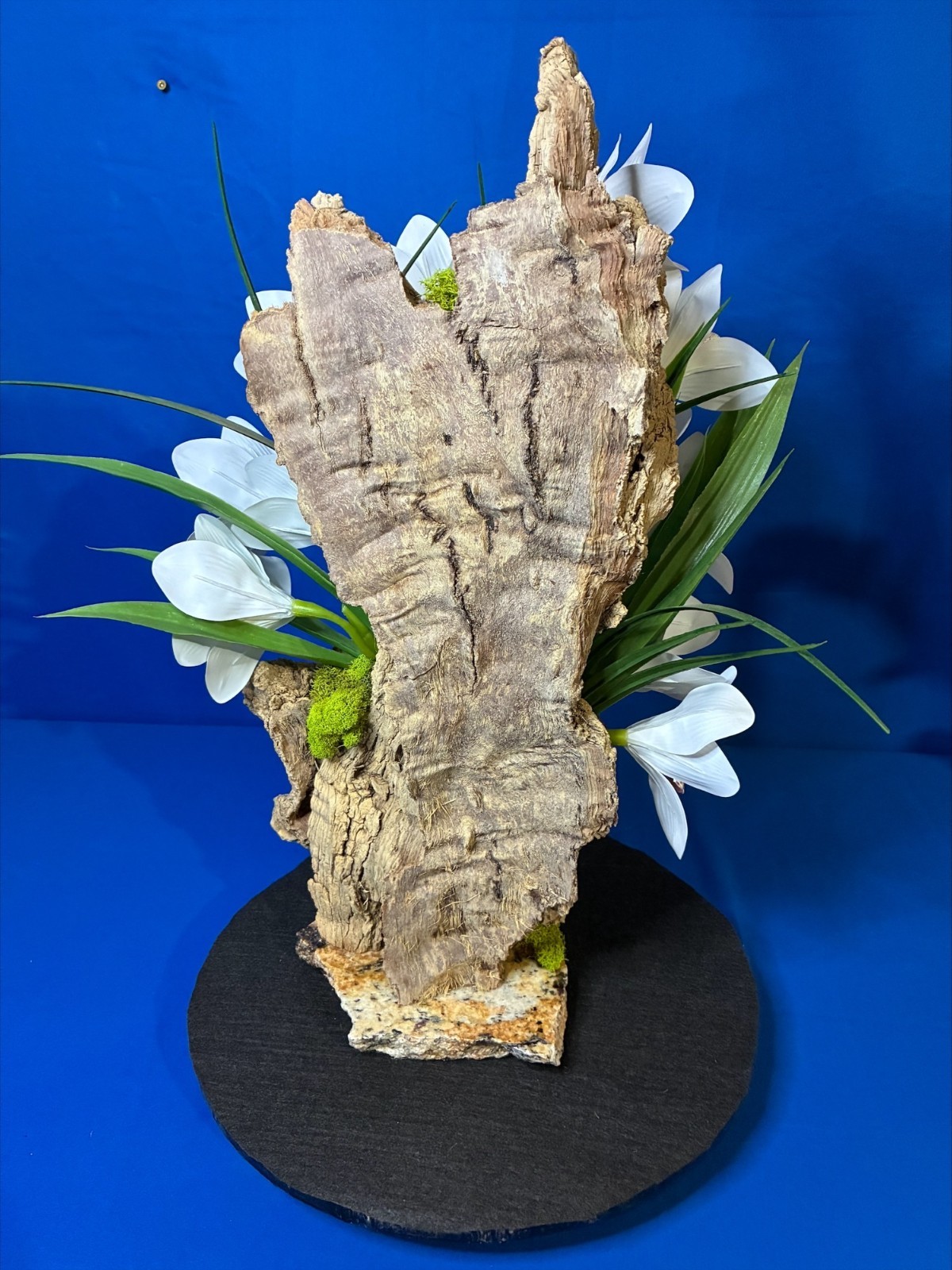 Orchid Artificial Plant Home Arrangement Marble Base Natural Bark Handmade