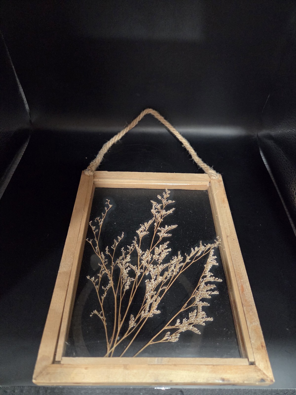 Rustic Wood Framed Glass Dried Flower Plant Wall Hanging 8×10″