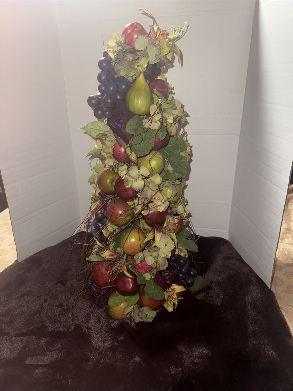 fruit topiary table decor 25″ ,Lilies , Silk Flowers , fall decor, faux fruit