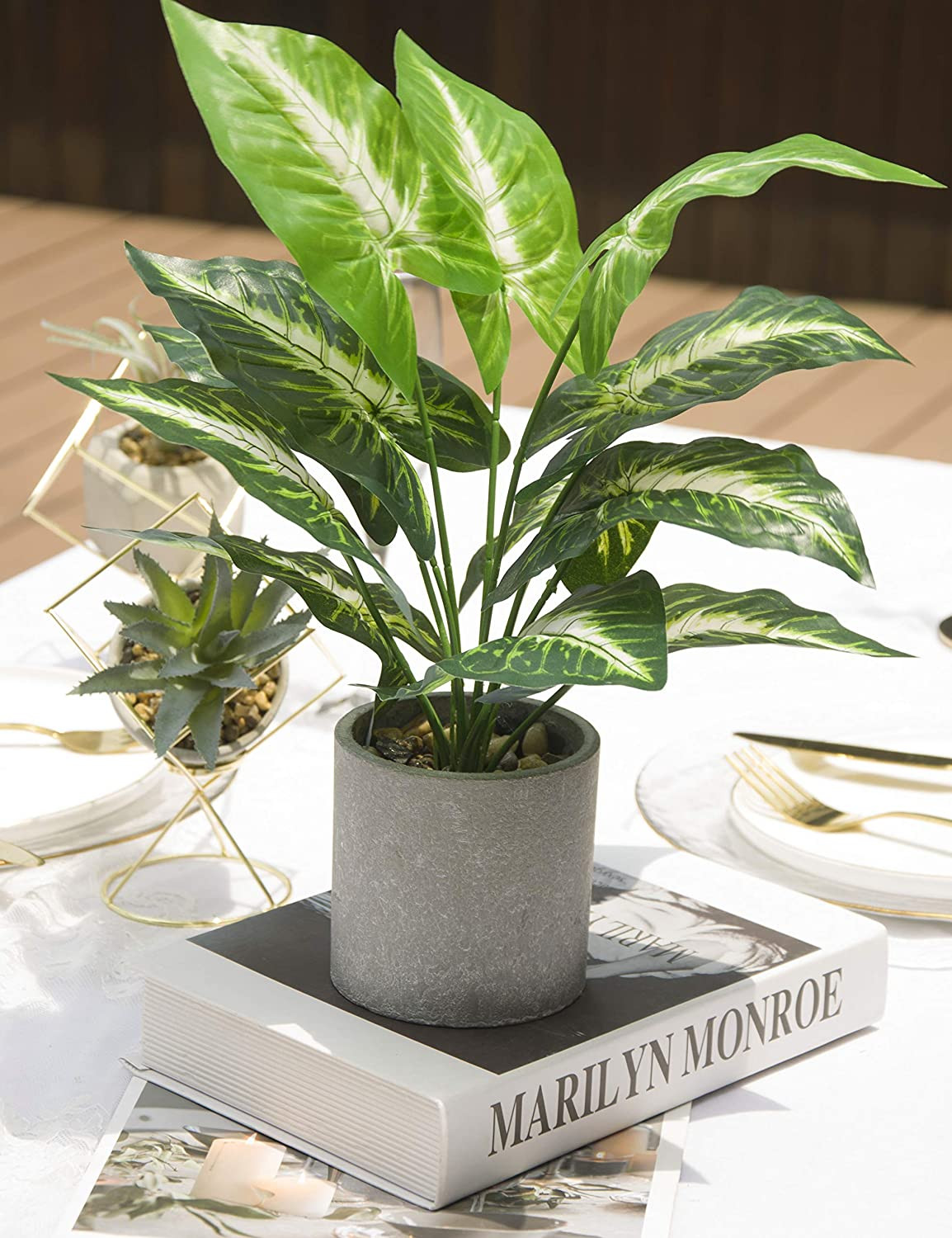 16″ Small Fake Potted Plants for Office Desk Shelf Bathroom Home Decor