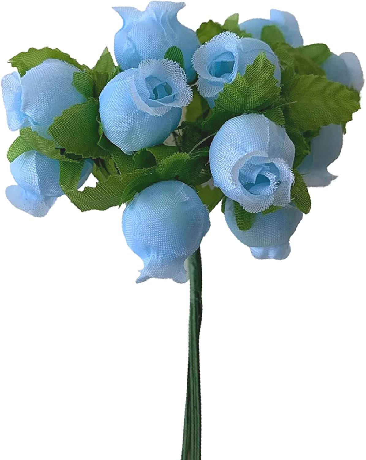 Light Blue Artificial Silk Flower Roses – 12 Mini Bouquets of 12 Rosebuds, 144 R
