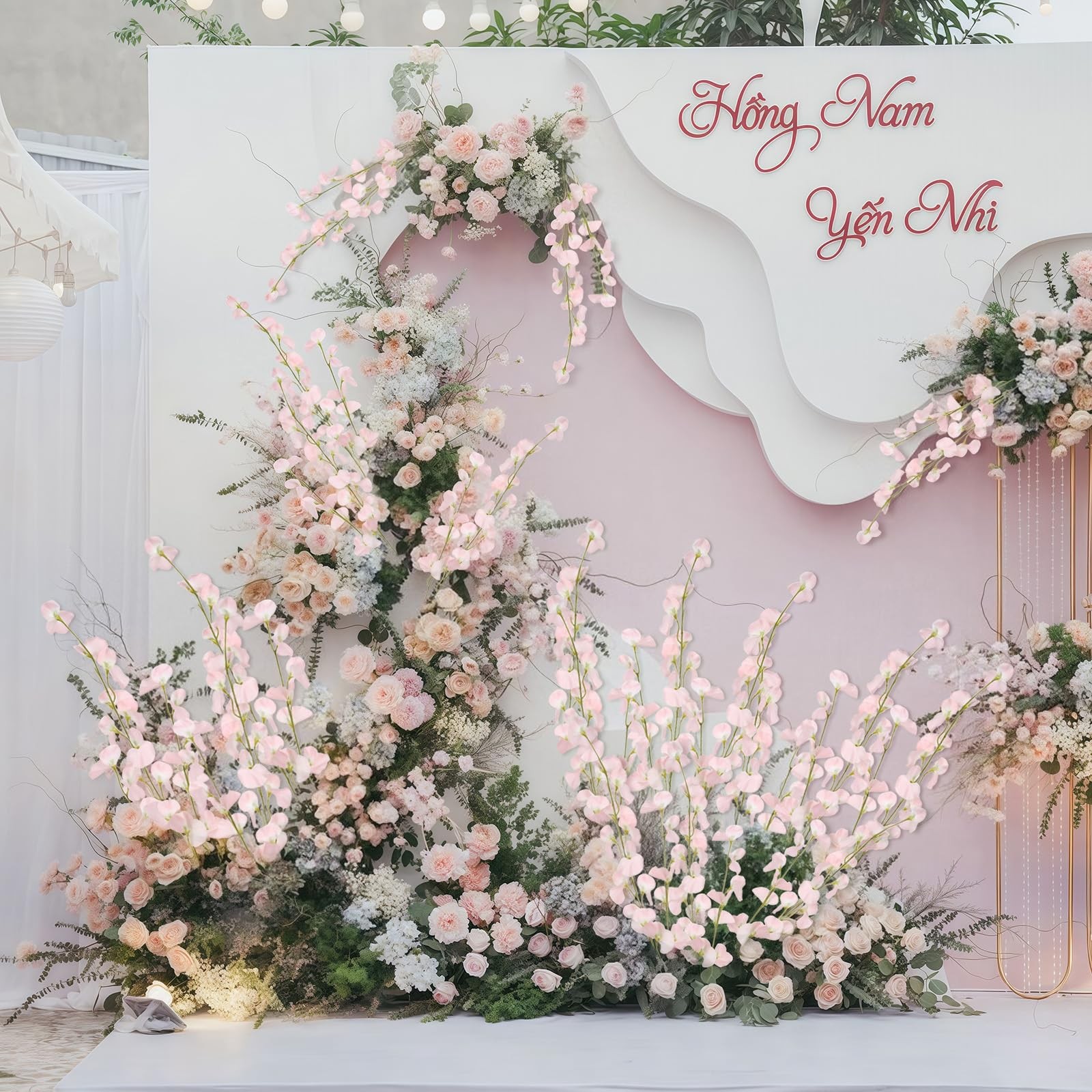 8PCS Artificial Sweet Pea Flowers 39″ Fake Pink Flowers Long Stem Artificial …