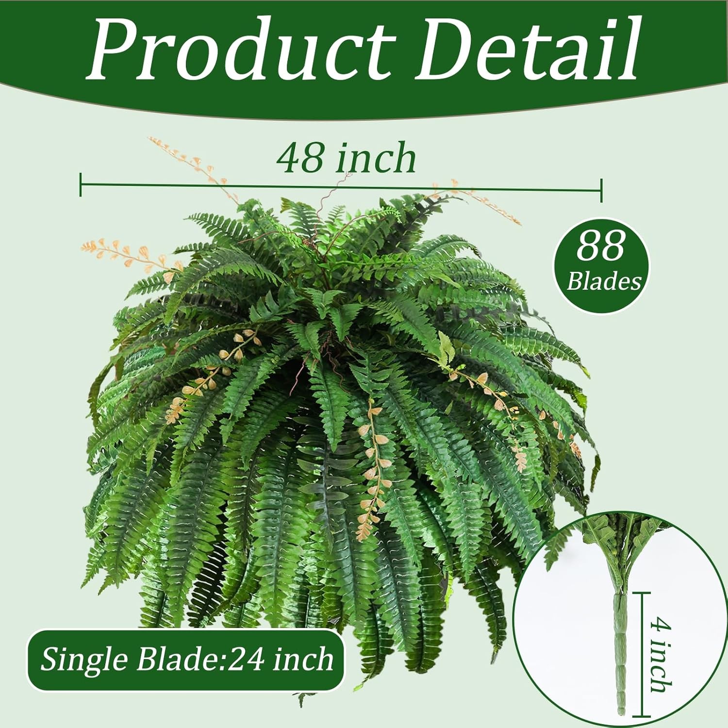 2pcs 48in 88 Blades Artificial Boston Ferns UV Resistant Outdoor