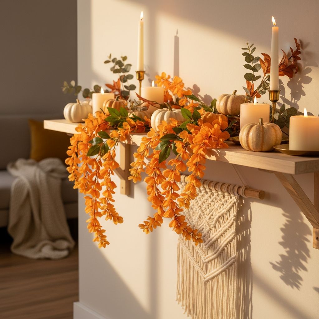 Orange Wisteria Stem 43 Inch Artificial Hanging Flowers Tangerine Silk Wisteria