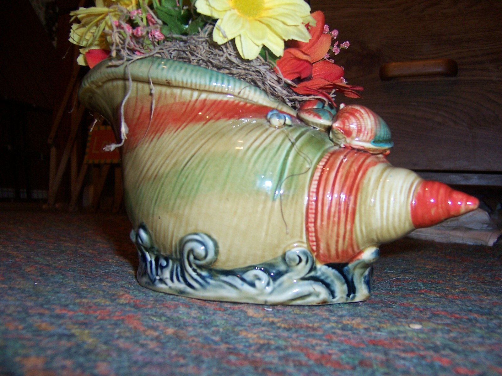 HANDMADE Fall Arrangement in Colorful Shell Planter