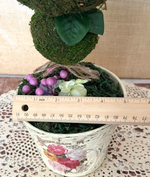 VINTAGE TIN POT TRIPLE MOSS-BALL TOPIARY TREE COTTAGECORE SHABBY CHIC DECOR