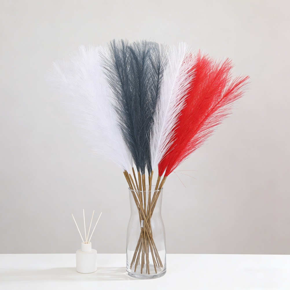 30Pcs Red White Blue Reusable Artificial Pampas Grass Stems Patriotic Home Decor