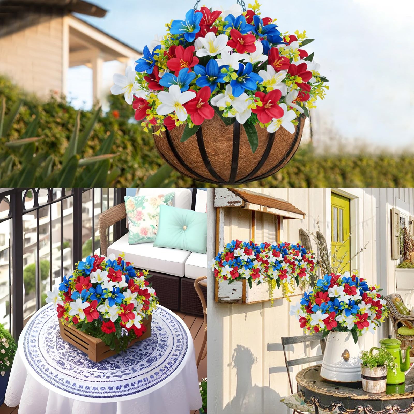 6 Bundles Patriotic Artificial Flowers Red White and Blue Flowers Artificial …