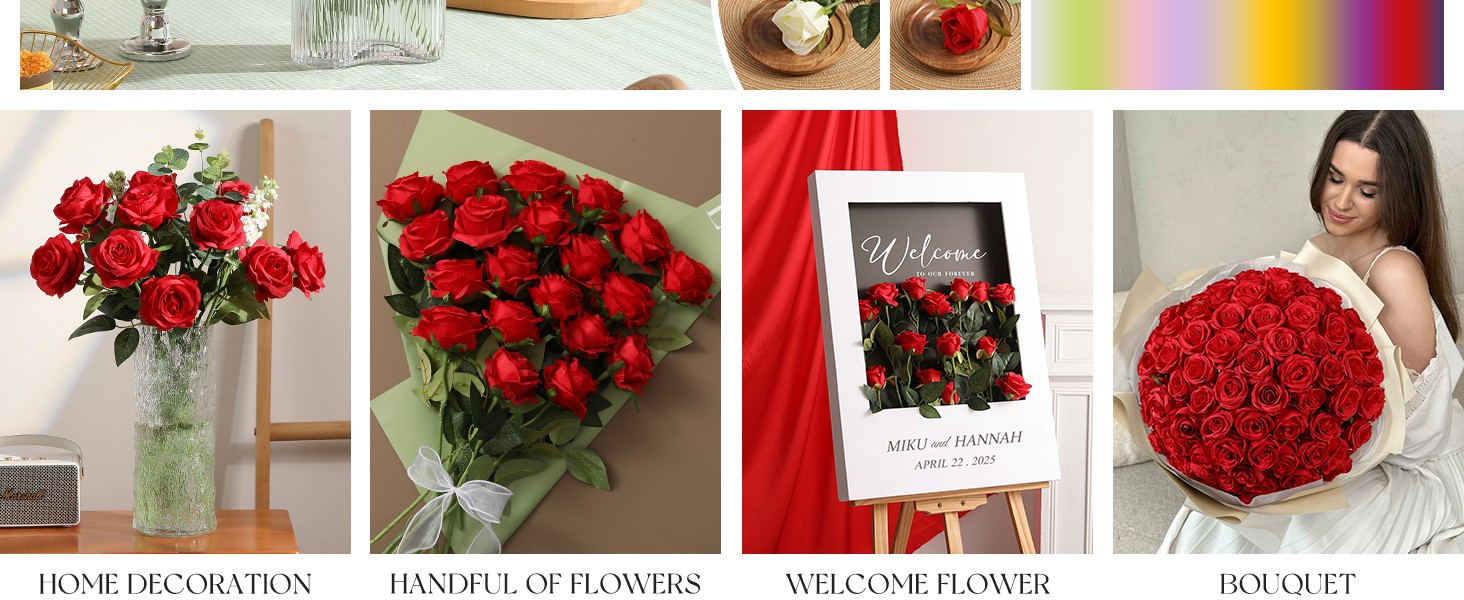 12PCS Artificial Silk Flowers Realistic Roses Bouquet Long Stem for Home Wedding