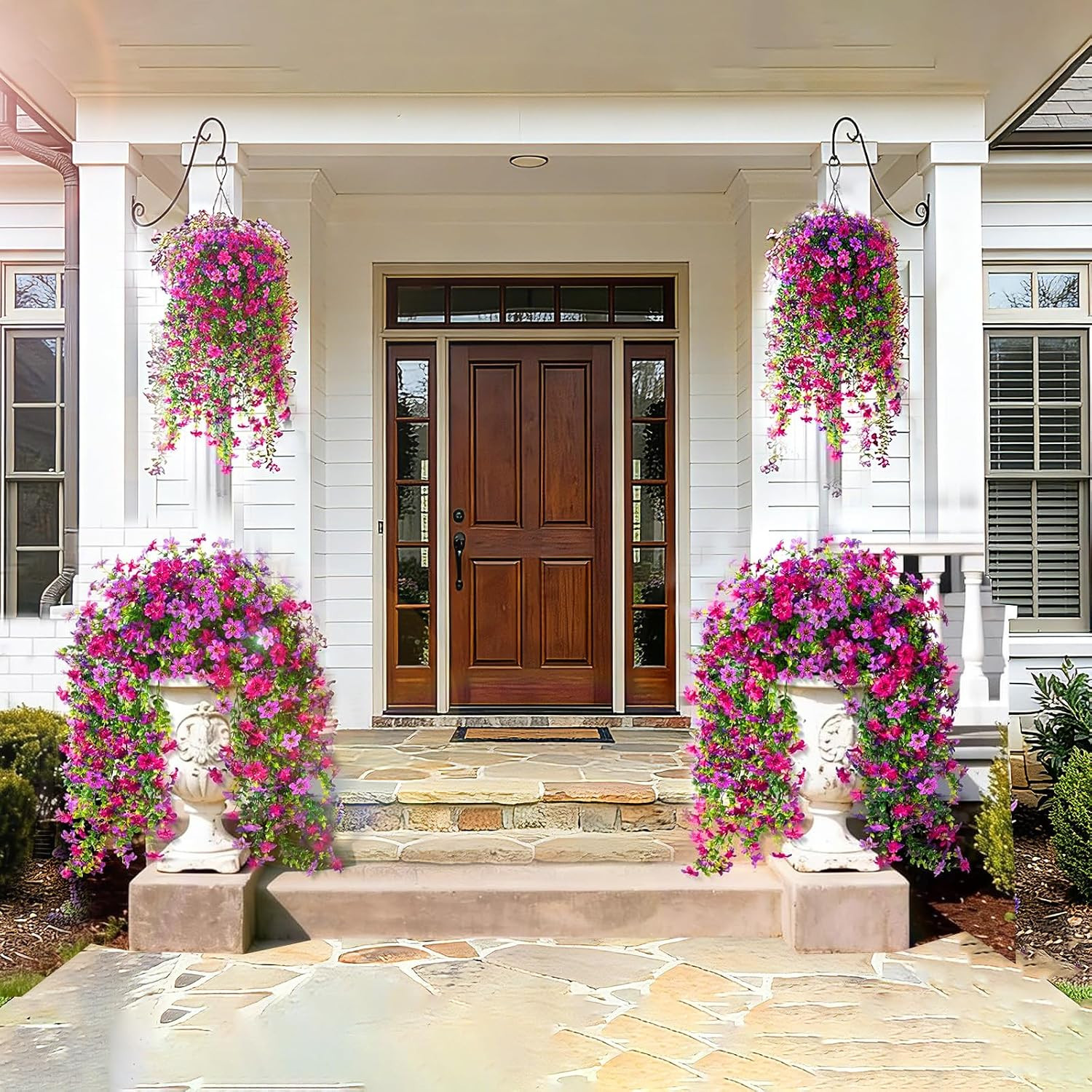 2 PCS Artificial Hanging Flowers for Outdoors, Fake Flower Plants UV