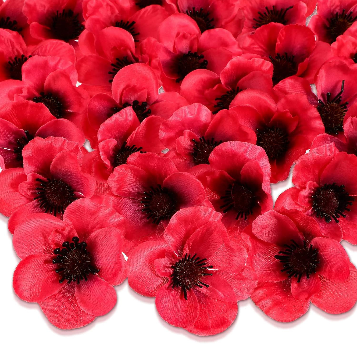 Xinnun 60 Pieces Artificial Poppies Flowers Red Poppy Artificial Silk Faux Steml