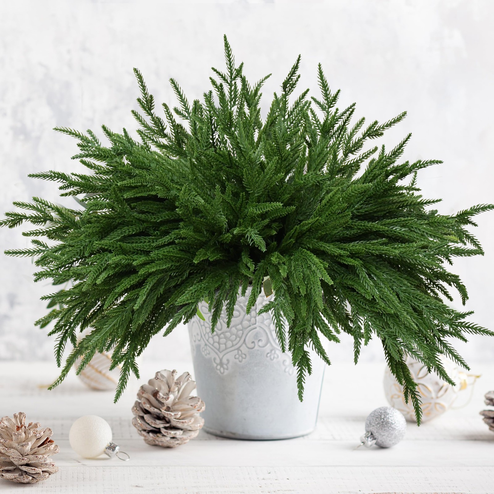 8 PCS 18 Inches Artificial Christmas Norfolk Pine Branch, Natural Touch Norfo…