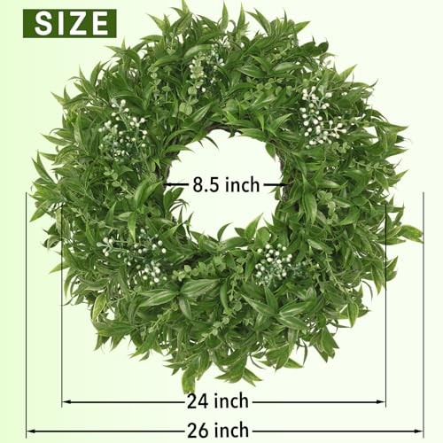 26 Inch Large Boxwoods Wreaths for Front Door Artificial Eucalyptus Green