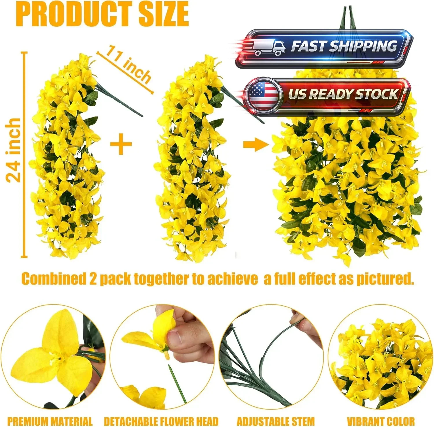 Artificial Fake Hanging Flowers Plants for Outdoor Outside Spring Summer Decorat