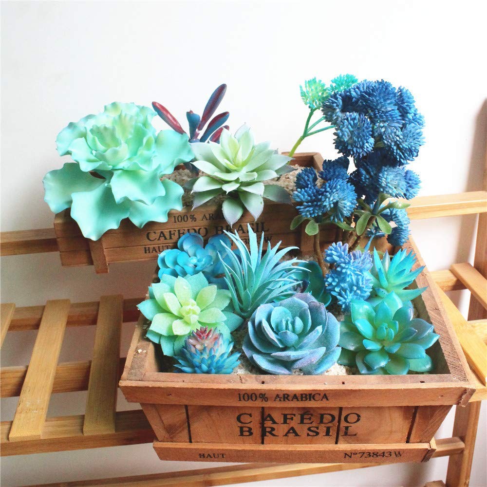 13PCS Assorted Blue Artificial Succulent Plants Faux Fake Succulents Textured…