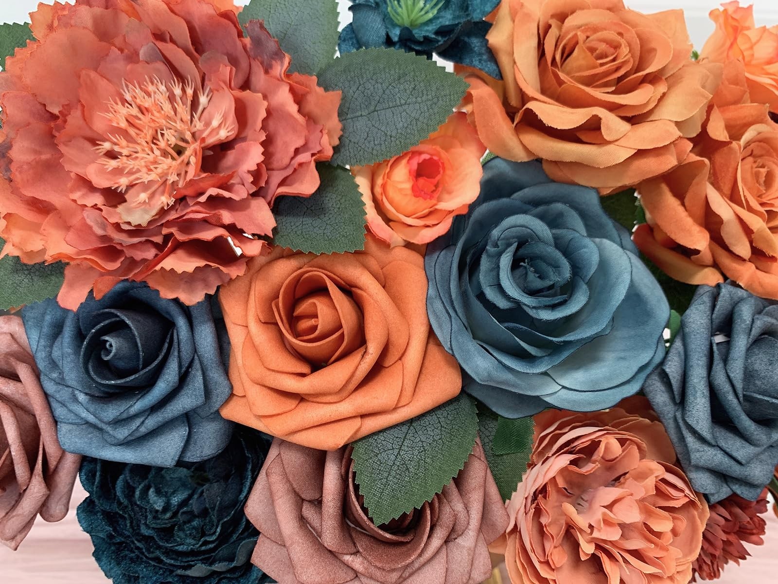 Artificial Roses Bouquet Box Set Fake Flower Wedding Decor Silk Teal Orange