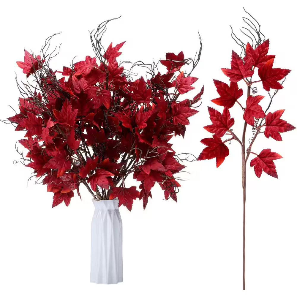 12 Pcs 19.7 In. Black Artificial Maple Leaf Branch Stem Halloween Gothic Floral