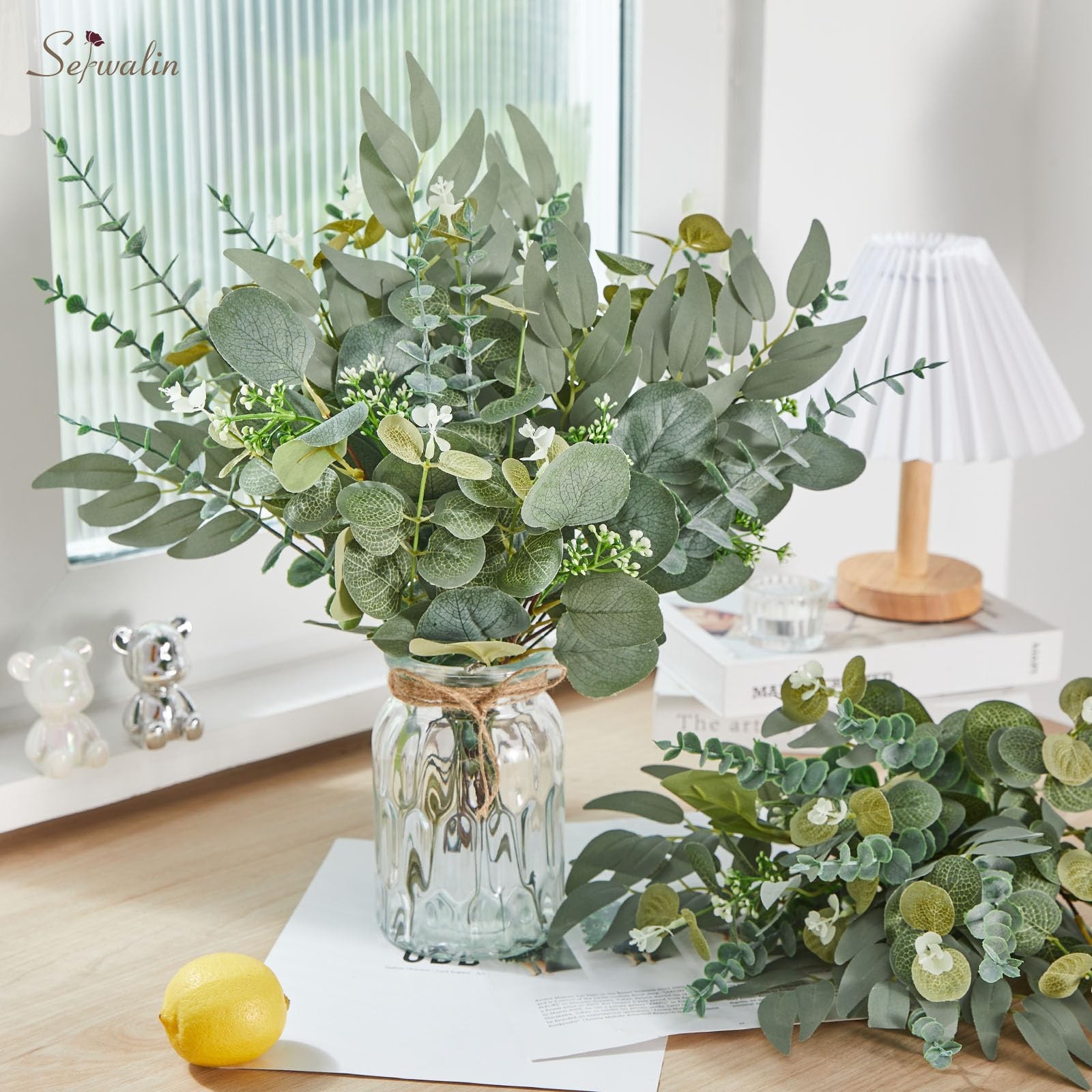 Serwalin 200pcs Artificial Mixed Eucalyptus Leaves Stems Bulk, 4Kinds Silver …