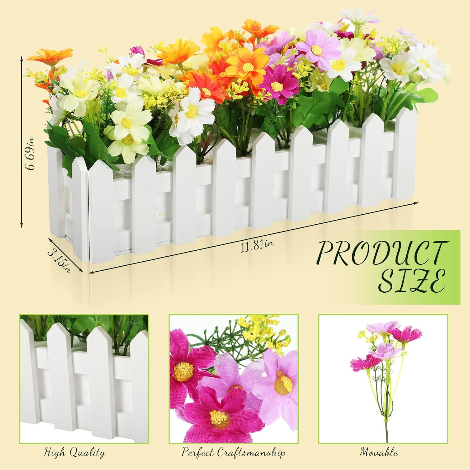 Multicolor Artificial Daisies in Picket Fence Pot – 4 Set Home Decor