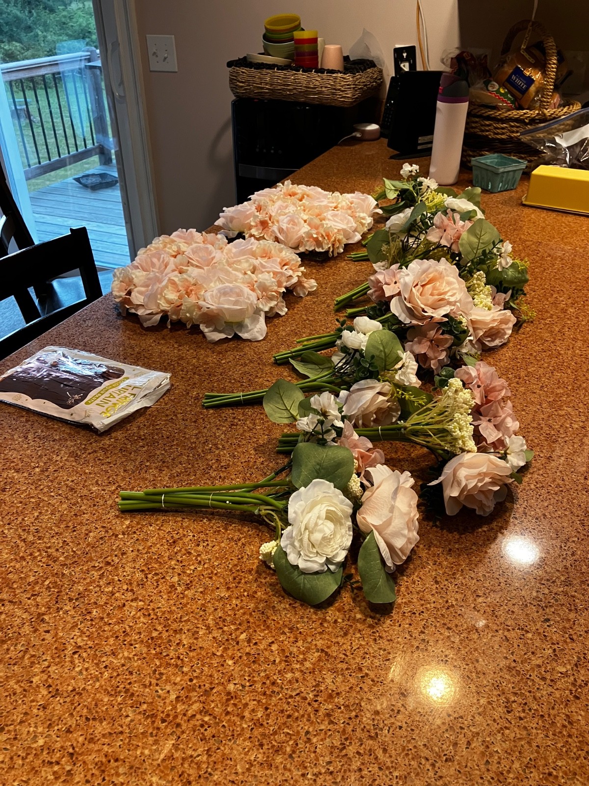 plastic flowers white and pink center piece used