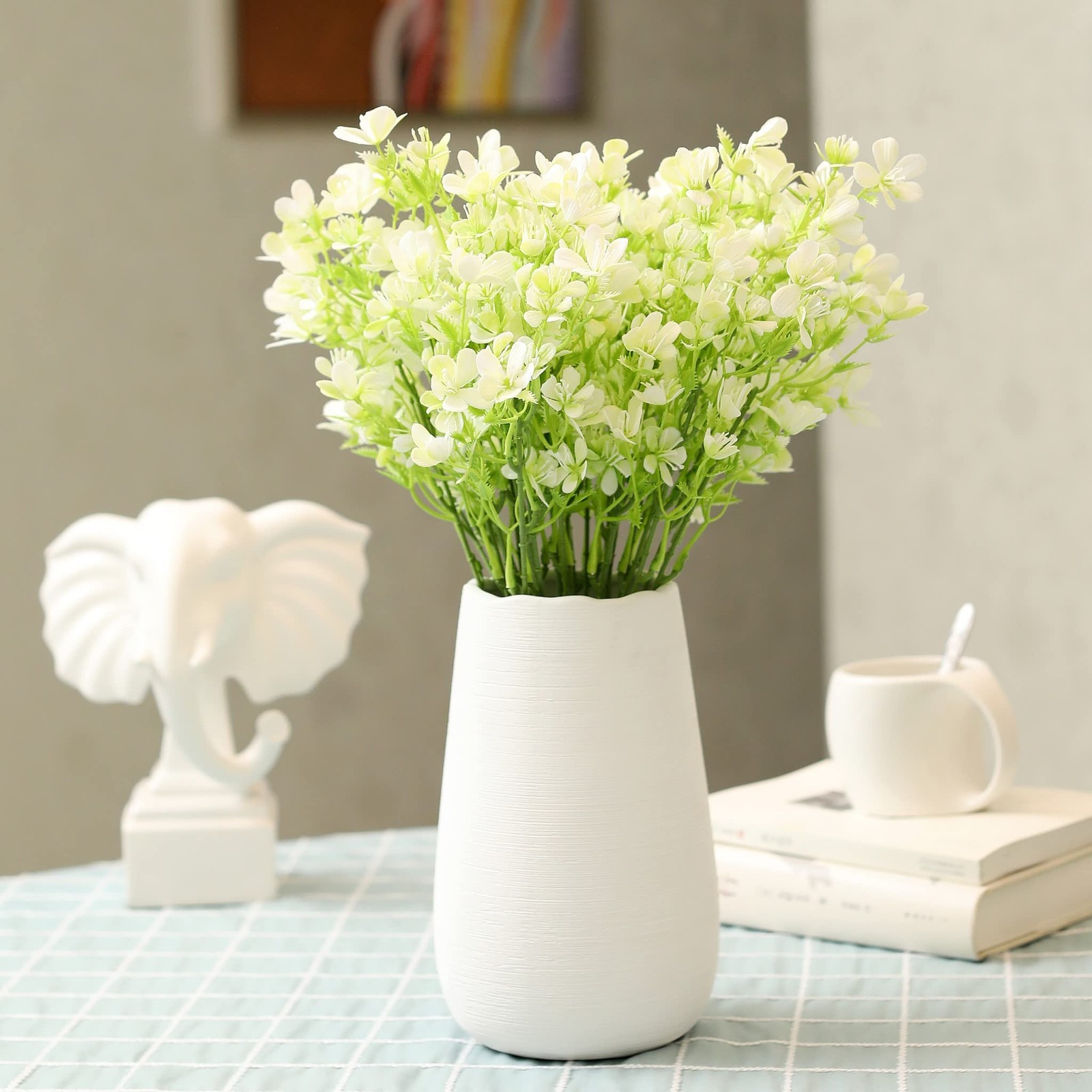 White Plastic Flowers Artificial Bouquets Faux Wildflowers Real-Touch Plants …