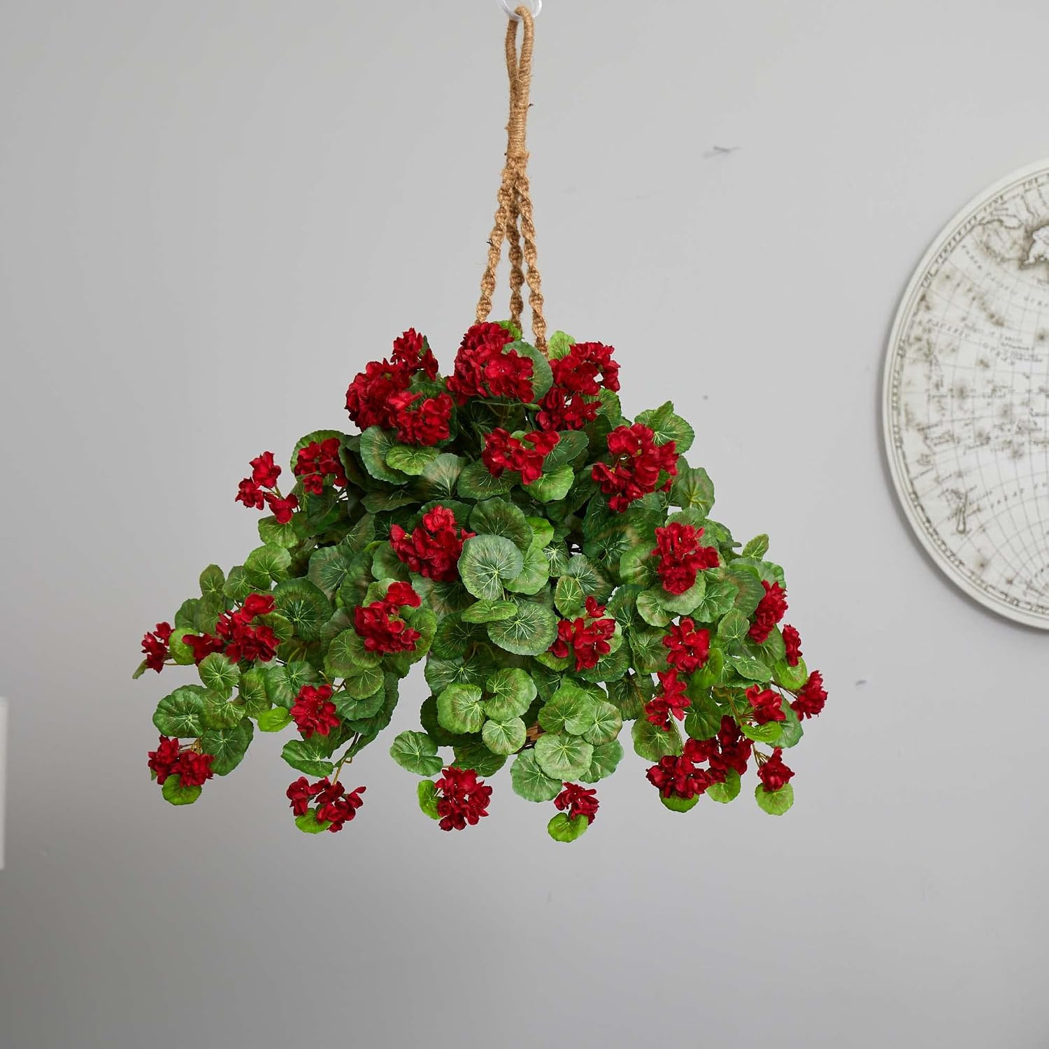 27″ Hanging Basket with Lifelike Geranium Artificial Plant – Perfect Decor!